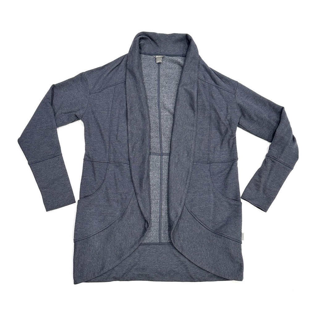 Eddie Bauer Blue Camp Fleece Wrap Open Front Cardigan